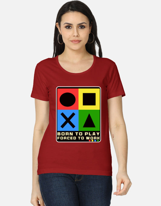 C-Labs Born to Play. Forced to Work Women's Classic T-Shirt Red Front_1_c_10_aab32d86-8e07-47d0-aa4b-d8beac927e0b