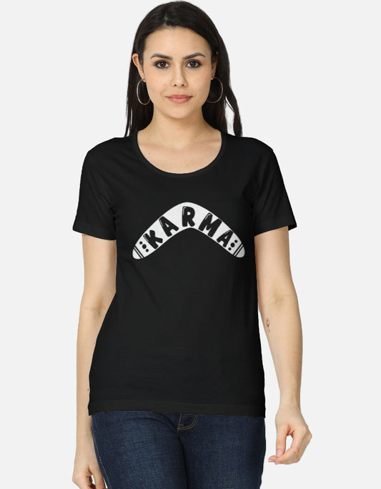 C-Labs Karma Boomerang Women's Classic T-Shirt Black Front_1_c_2_78fd0732-e76a-492a-8889-e472514357e5