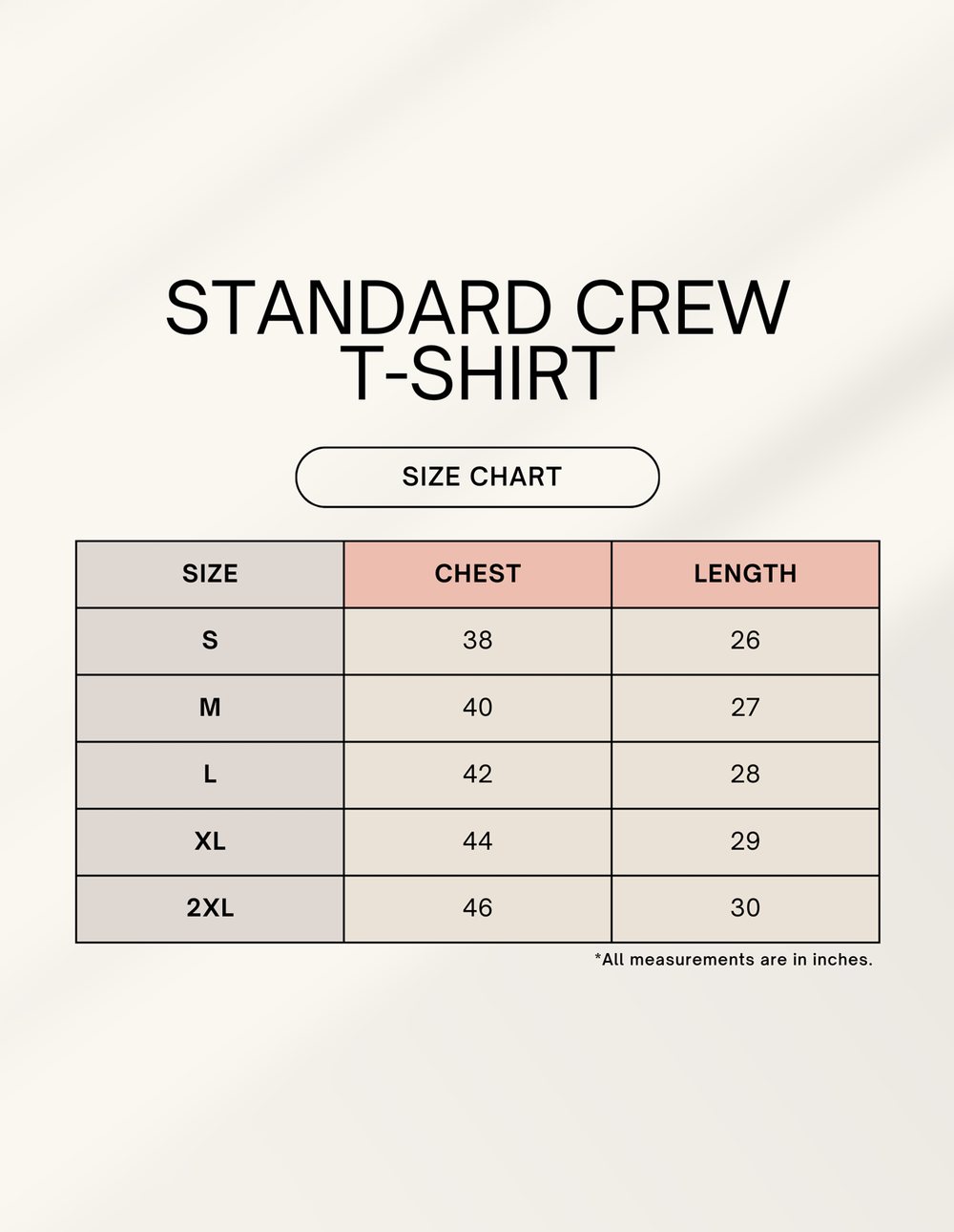 C-Labs C-Minimal: Standard T-Shirt Standard Crew T-Shirt 1744980361sizechart
