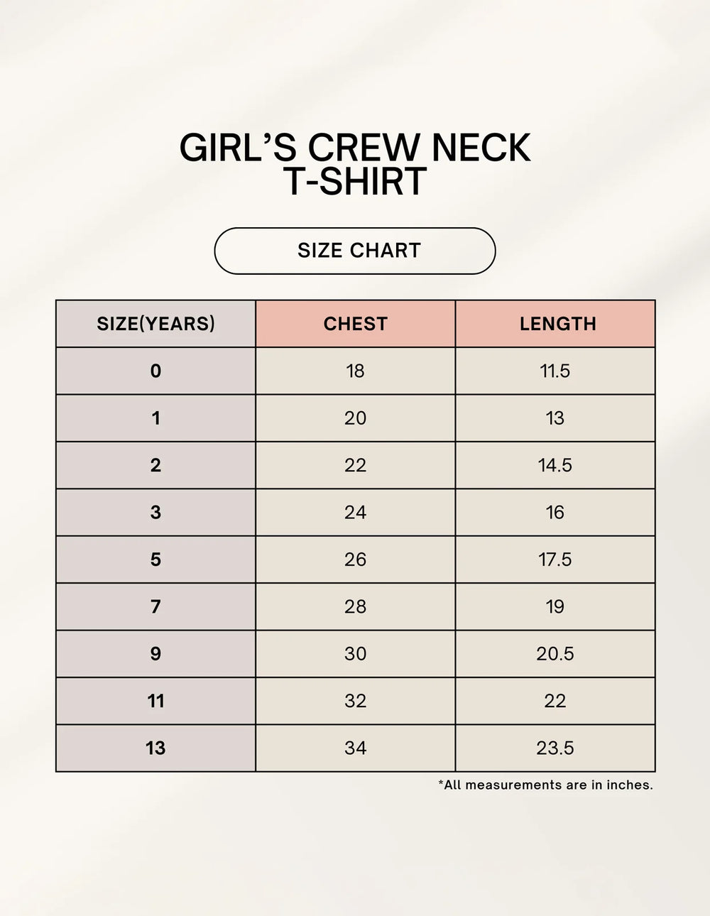 C-Labs Orange Girl Classic Crew T-Shirt 1745057708sizechart