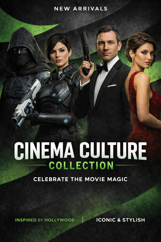 Promotional poster for 'Cinema Culture Collection' featuring four individuals in formal attire with weapons.