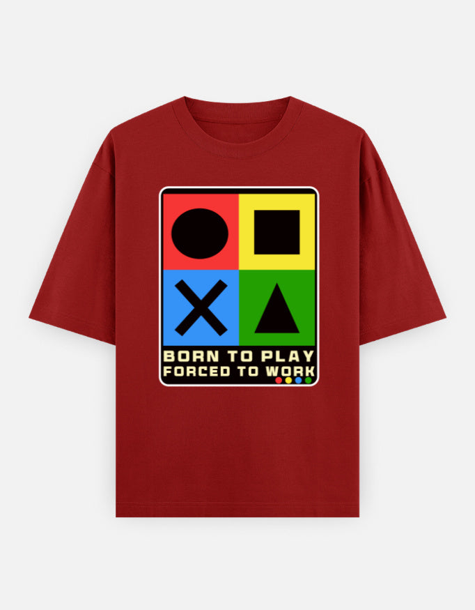 C-Labs Born to Play. Forced to Work. Oversized Classic T-Shirt Red Front_1_c_10_191c17e4-cf55-4d1a-abb1-11914d82e980