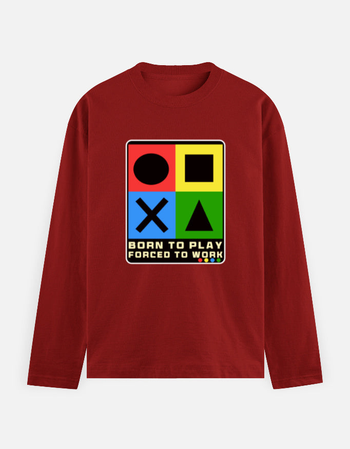 C-Labs Born to Play. Forced to Work Full Sleeve T-Shirt Red Front_1_c_10_282dd1b5-f3bc-45c5-a8d0-68ed846e89c7