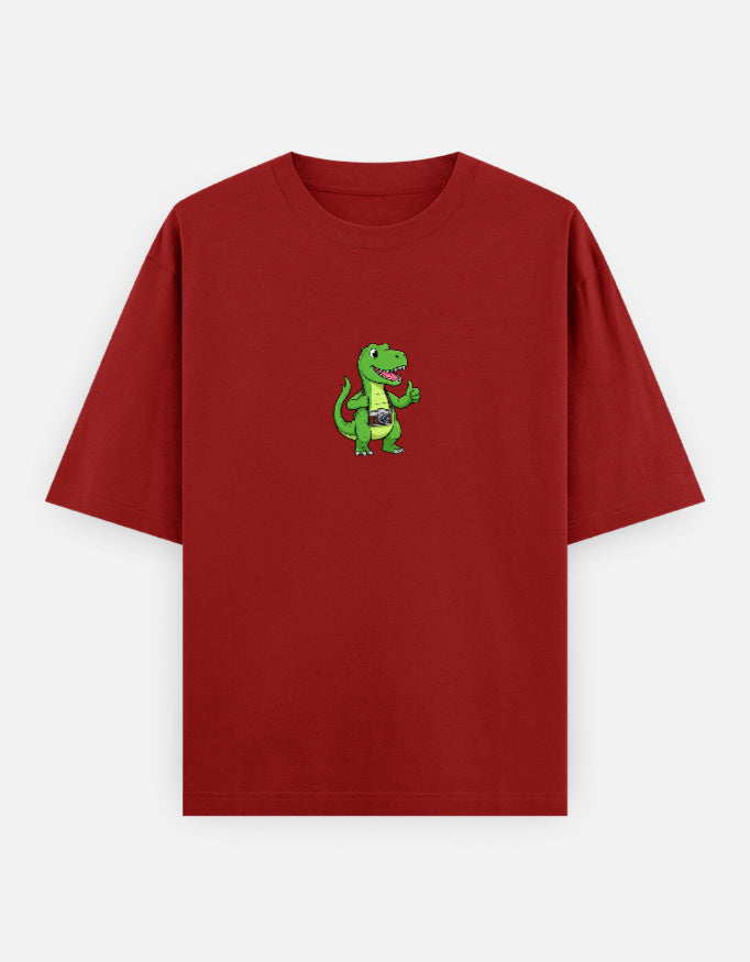 C-Labs Photographer Dinosaur Oversized Classic T-Shirt Red Front_1_c_10_390f80cf-5818-4674-bc22-55308e52f8ab