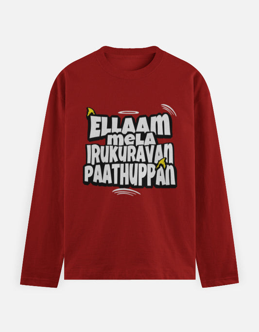 C-Labs Ellam Mela Irukuravan Paathuppan Full Sleeve T-Shirt Red Front_1_c_10_aaa3d326-9d82-4952-9112-782f10523f60