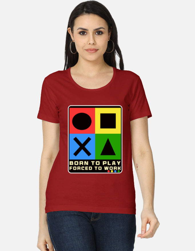 C-Labs Born to Play. Forced to Work Women's Classic T-Shirt Red Front_1_c_10_aab32d86-8e07-47d0-aa4b-d8beac927e0b