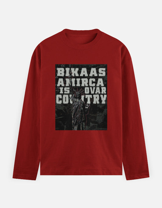 C-Labs Bikaas Amirca Is Ovar Country Full Sleeve T-Shirt Red Front_1_c_10_c052a27b-b64a-4dff-8b84-6bdfc1ff5405