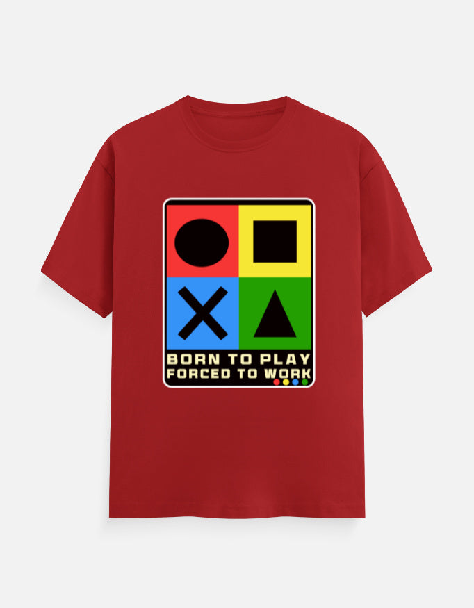 C-Labs Born to Play. Forced to Work Classic Crew T-Shirt Red Front_1_c_10_e2c5ddeb-dc60-420c-bdf3-f07da57b6765