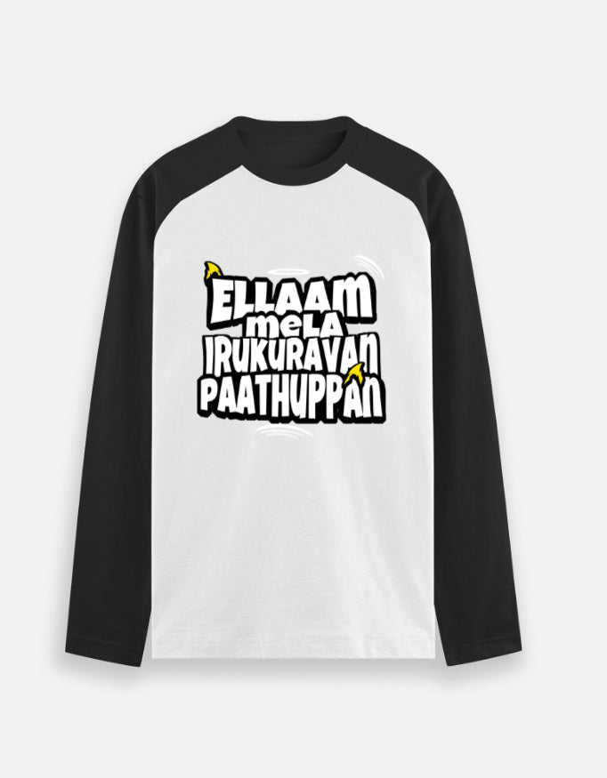 C-Labs Ellaam Mela Irukuravan Paathuppan Raglan T-Shirt Black White Front_1_c_16_1acf4056-e337-4847-ae89-51b83bd4e818