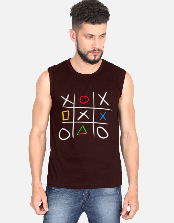 C-Labs Play Station XO Sleeveless T-Shirt Maroon Front_1_c_25_38d45140-7a04-4bcb-b0ef-4e70b57cee54