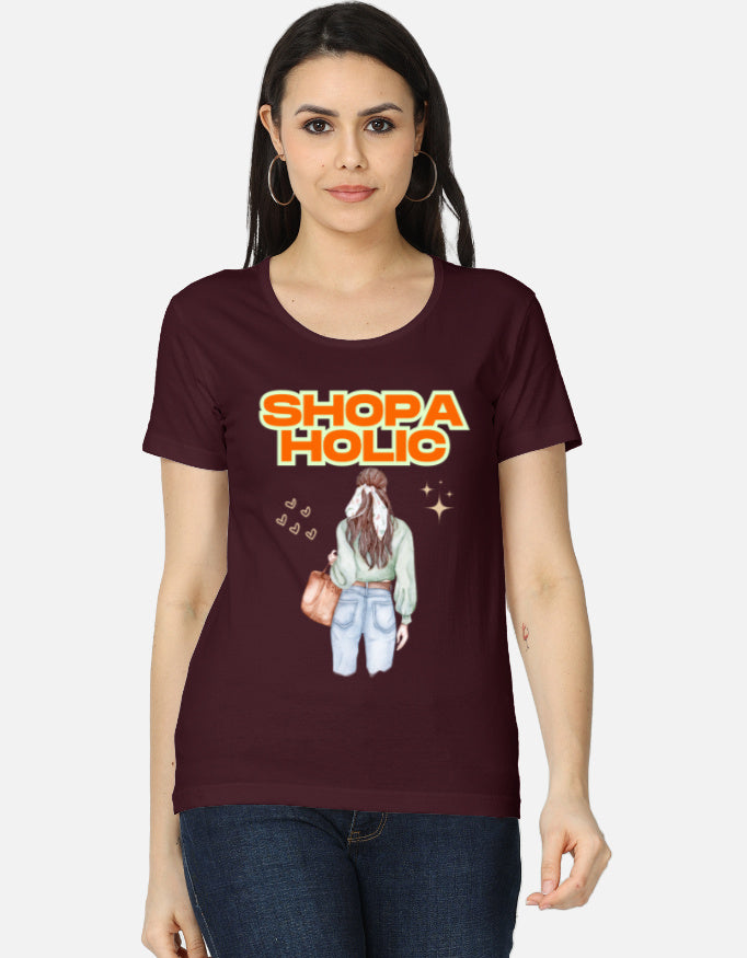 C-Labs Shopaholic Women's Classic T-Shirt Maroon Front_1_c_25_39d8f152-40ac-462b-b892-3f069c42663f