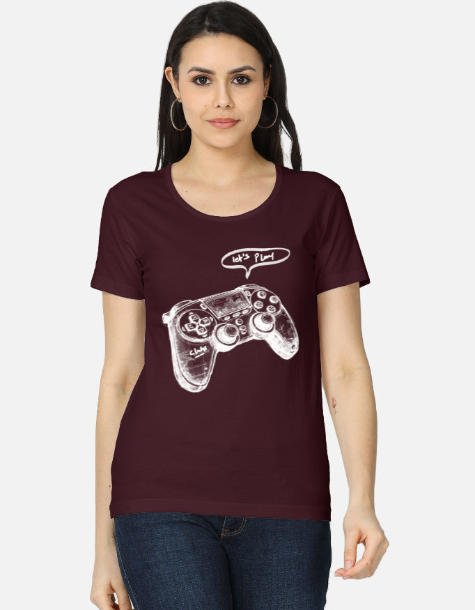 C-Labs Let's Play Women's Classic T-Shirt Maroon Front_1_c_25_639b9068-67cb-442b-9d0c-cd2cde12c711