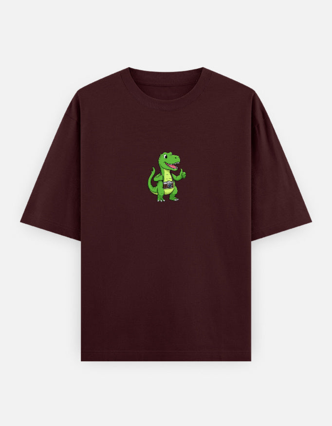 C-Labs Photographer Dinosaur Oversized Classic T-Shirt Maroon Front_1_c_25_89472369-9e41-4a7b-8247-e0f800b009f8