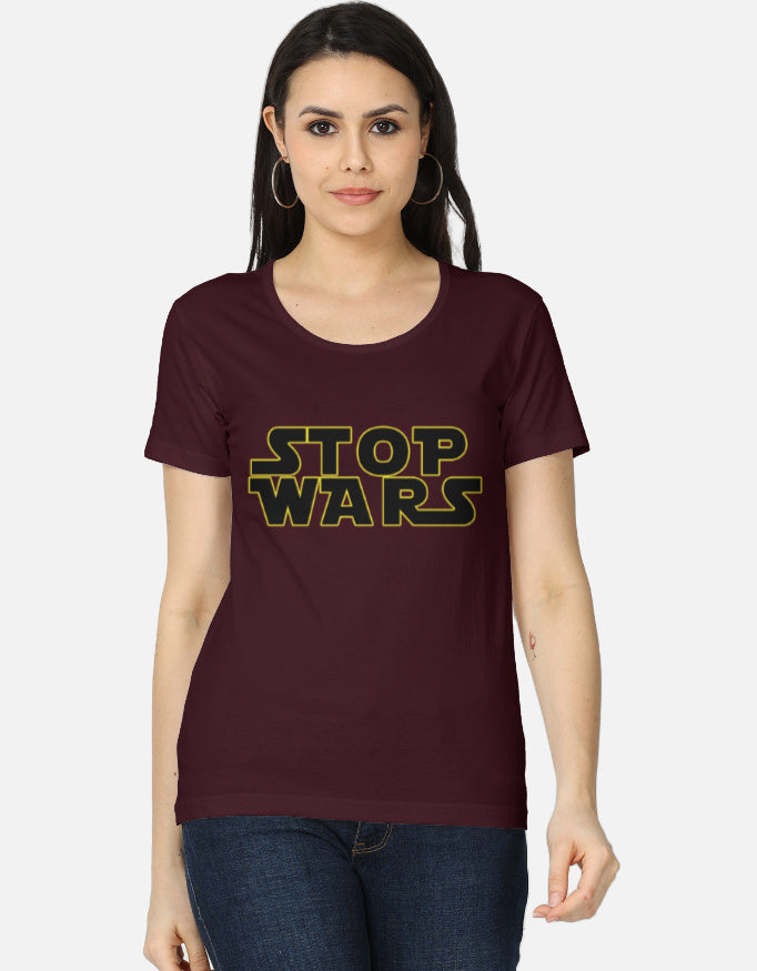 C-Labs Stop Wars Women's Classic T-Shirt Maroon Front_1_c_25_a485c358-0807-44c3-83a9-4dbdef733248