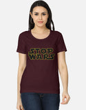 C-Labs Stop Wars Women's Classic T-Shirt Maroon Front_1_c_25_a485c358-0807-44c3-83a9-4dbdef733248
