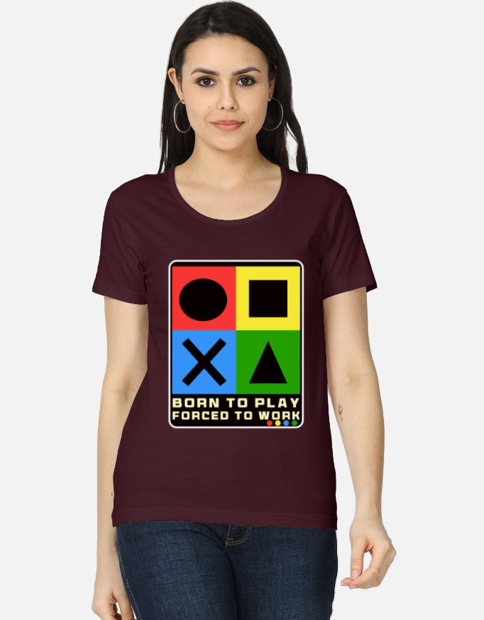 C-Labs Born to Play. Forced to Work Women's Classic T-Shirt Maroon Front_1_c_25_cc6b2d6c-565b-4d5a-a577-7af6151d5d60