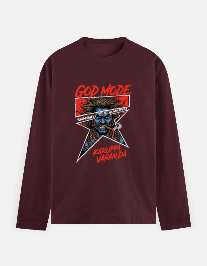 C-Labs Karuppu God Mode Full Sleeve T-Shirt Maroon Front_1_c_25_fa1f15b6-b801-4f65-973a-7e91995c7990
