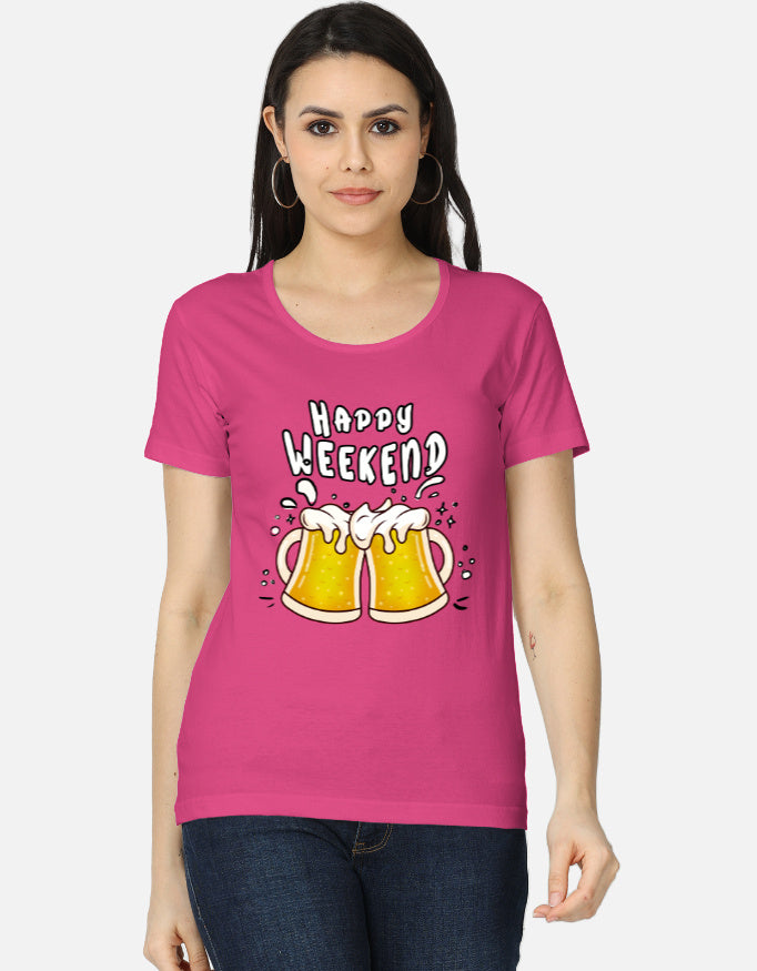 C-Labs Happy Weekend Women's Classic T-Shirt Pink Front_1_c_28_c40bd90d-ca5b-4abe-b938-a46180f59464
