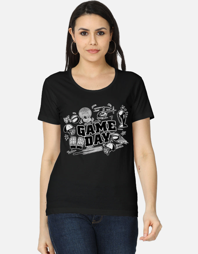 C-Labs Game Day CSK Theme Women's Classic T-Shirt Black Front_1_c_2_46076873-359f-478f-a8f2-bdfce7c02721