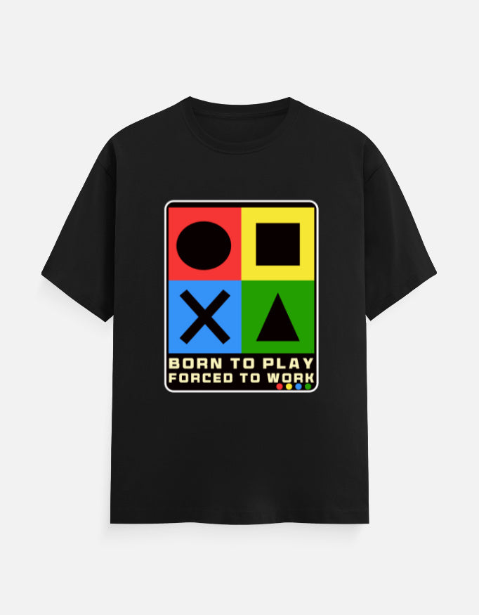 C-Labs Born to Play. Forced to Work Classic Crew T-Shirt Black Front_1_c_2_fa5cfe94-427a-463a-8210-27216cff057f