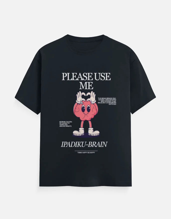 C-Labs Please use me ipadiku "Brain" Classic Crew T-Shirt Navy Blue Front_1_c_3
