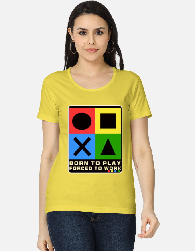 C-Labs Born to Play. Forced to Work Women's Classic T-Shirt New Yellow Front_1_c_30_631bd640-e0ce-4d8f-ac77-b99ed709f2f1