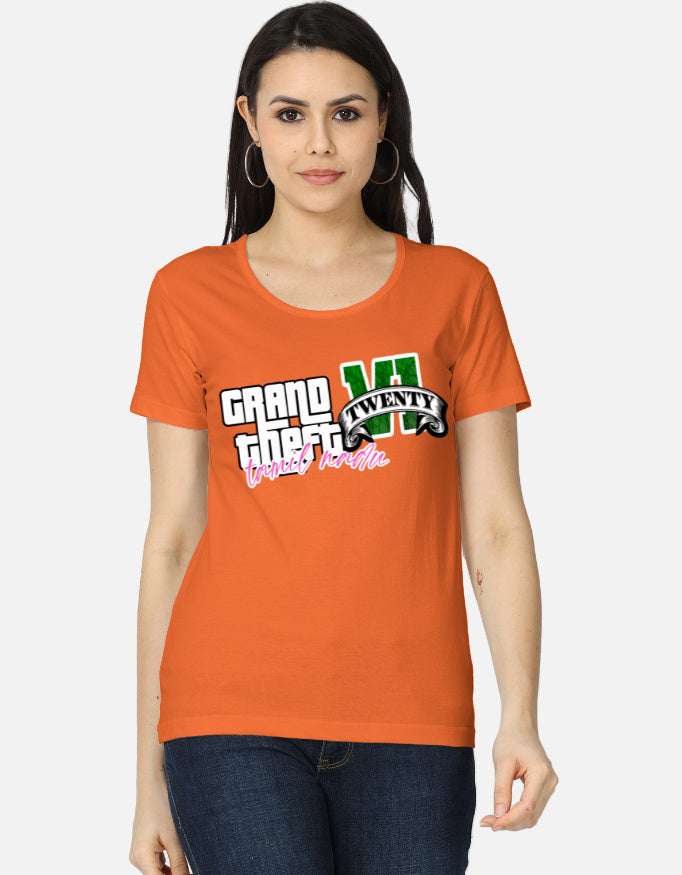 C-Labs Grand Theft Auto: Tamil Nadu Edition Women's Classic T-Shirt Orange Front_1_c_33_a1a09617-09ee-41b4-9f4f-01725ef4a90c