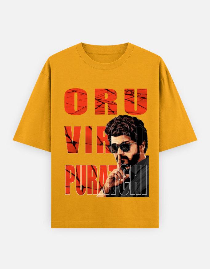 C-Labs Oru Viral Puratchi Oversized Classic T-Shirt Golden Yellow Front_1_c_35_6eb8da99-5b84-4e7e-ae77-122d67c3683f