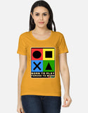 C-Labs Born to Play. Forced to Work Women's Classic T-Shirt Golden Yellow Front_1_c_35_f8853164-84e3-4ef3-a1af-83dc29bb21c0