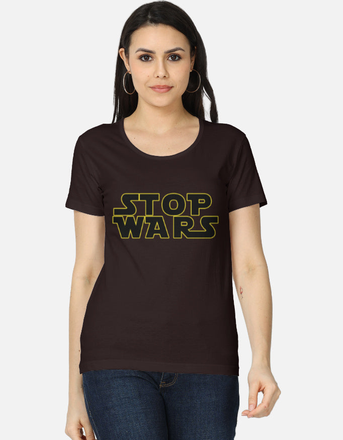 C-Labs Stop Wars Women's Classic T-Shirt Coffee Brown Front_1_c_37_796fa63a-4515-4c1a-bd22-f241d207885a