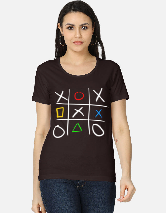 C-Labs Play Station XO Women's Classic T-Shirt Coffee Brown Front_1_c_37_afd39bc4-7a57-4c1e-bc67-80d47cb52064