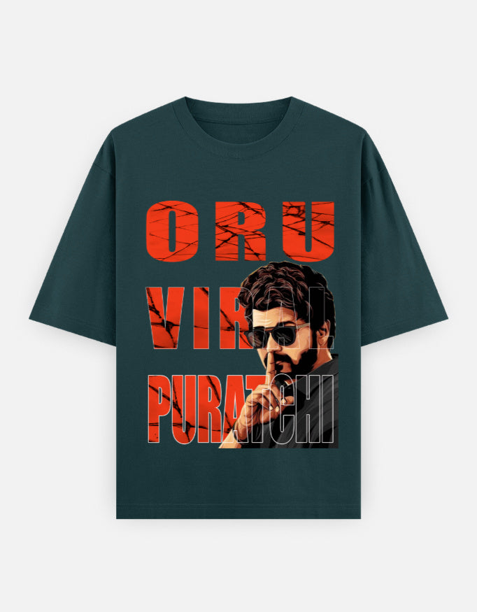 C-Labs Oru Viral Puratchi Oversized Classic T-Shirt Petrol Blue Front_1_c_38_0e810d63-bb66-490e-85d9-32f3f3a3973c