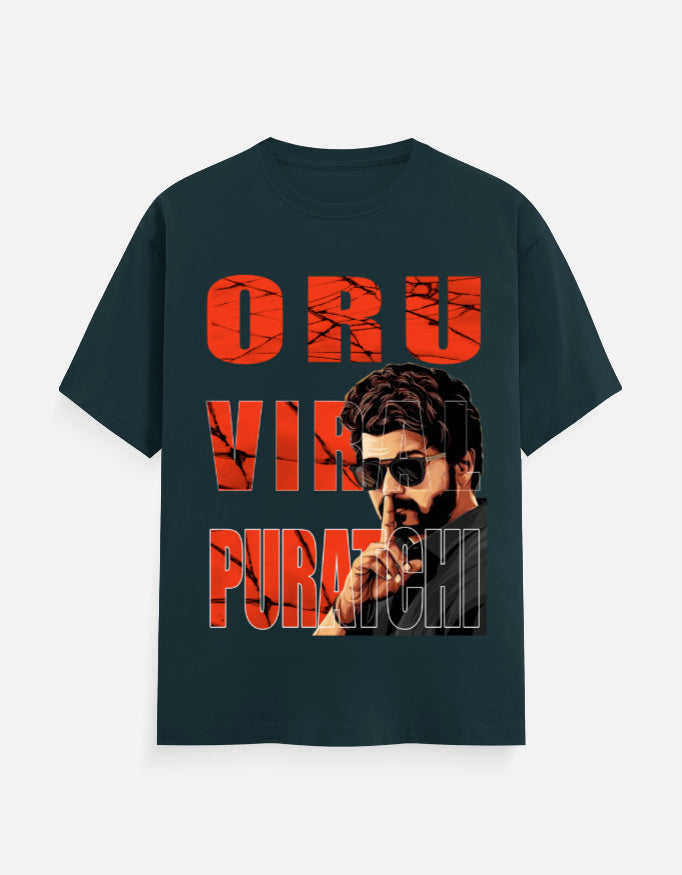 C-Labs Oru Viral Puratchi Classic Crew T-Shirt Petrol Blue Front_1_c_38_4fd99cbf-bb6a-4481-a669-50becc768928