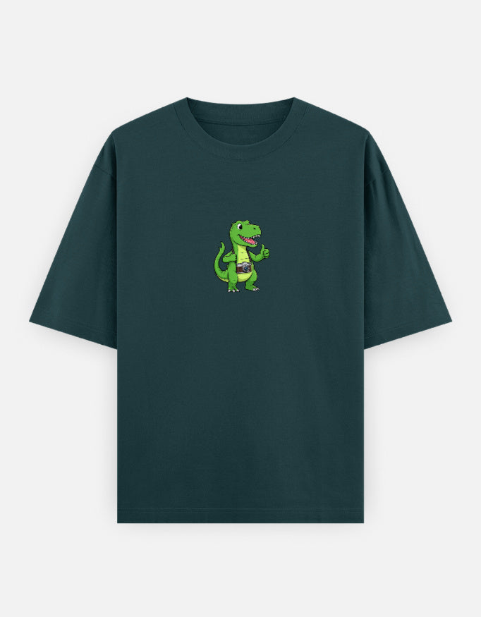 C-Labs Photographer Dinosaur Oversized Classic T-Shirt Petrol Blue Front_1_c_38_719c97c5-0546-419b-bbc1-6b22ff24f5ad