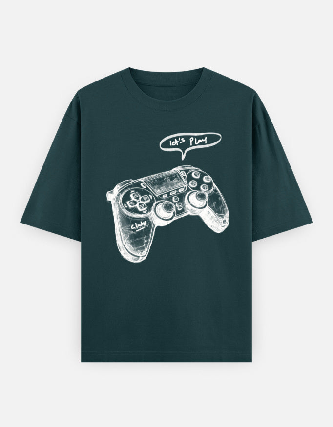 C-Labs Let's Play Oversized Classic T-Shirt Petrol Blue Front_1_c_38_f28025ab-d1bc-4ae8-9339-6bf33a760d2e