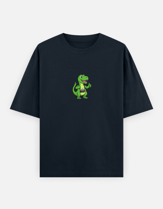 C-Labs Photographer Dinosaur Oversized Classic T-Shirt Navy Blue Front_1_c_3_08cda197-30c7-40ce-9011-05f3e10c9796