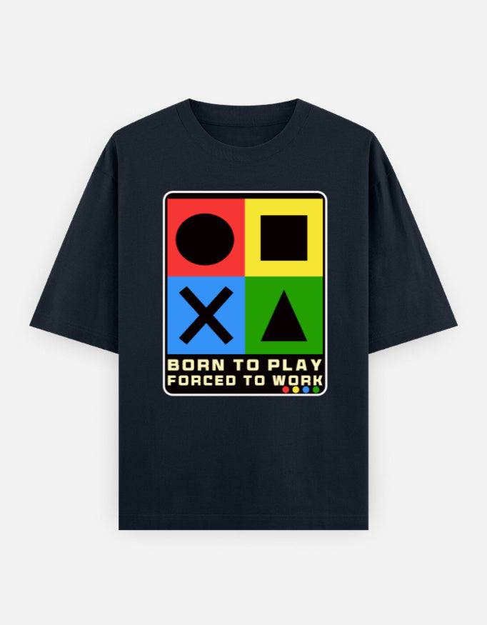 C-Labs Born to Play. Forced to Work. Oversized Classic T-Shirt Navy Blue Front_1_c_3_4af2a5f1-fbb7-4b44-b0e5-687e3b2e2de4