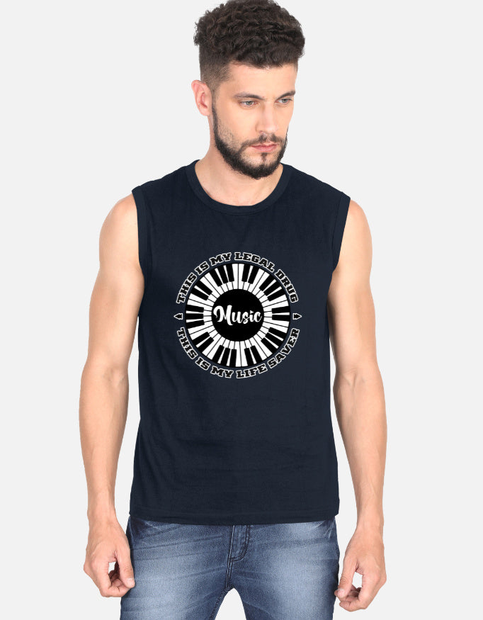 C-Labs Music Is My Drug Sleeveless T-Shirt Navy Blue Front_1_c_3_6ba114c4-365d-4bc4-92bf-830d41c95c70