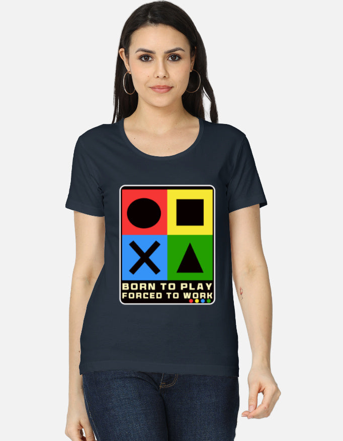 C-Labs Born to Play. Forced to Work Women's Classic T-Shirt Navy Blue Front_1_c_3_8487821c-b391-4421-8c0c-8ad3ee842964