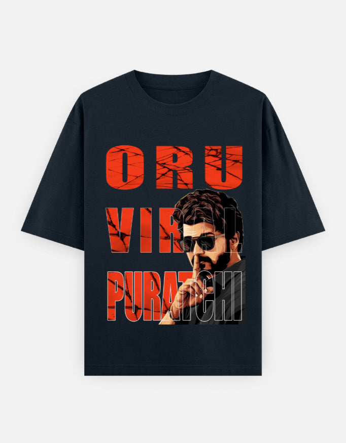 C-Labs Oru Viral Puratchi Oversized Classic T-Shirt Navy Blue Front_1_c_3_90507de0-76e7-4d6d-a521-e410d1d546f5