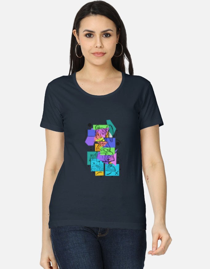 C-Labs Colorful Girl Women's Classic T-Shirt Navy Blue Front_1_c_3_932d33c9-6017-4e9a-97fa-0f20c40c8c0f