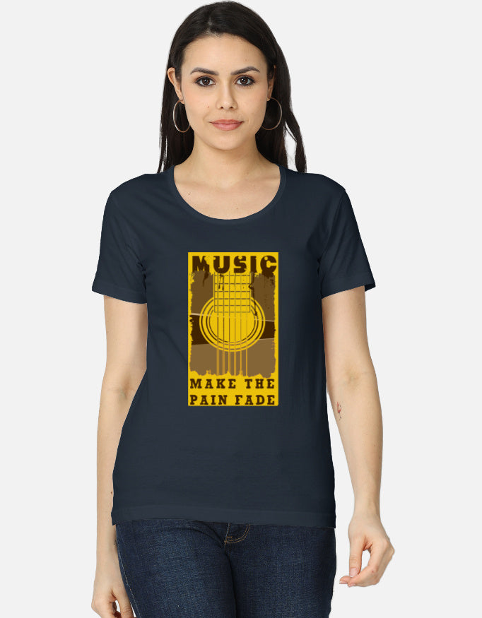 C-Labs Music Makes the Pain Fade Women's Classic T-Shirt Navy Blue Front_1_c_3_d4fa5ec5-07d8-4f81-91ce-8bf24a0010f5