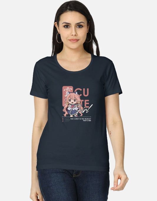 C-Labs Cute Girl Women's Classic T-Shirt Navy Blue Front_1_c_3_ff9153c1-1694-4330-ac99-5242c0543eb1