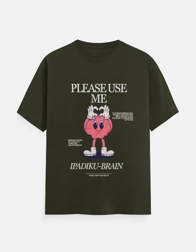 C-Labs Please use me ipadiku "Brain" Classic Crew T-Shirt Olive Green Front_1_c_41