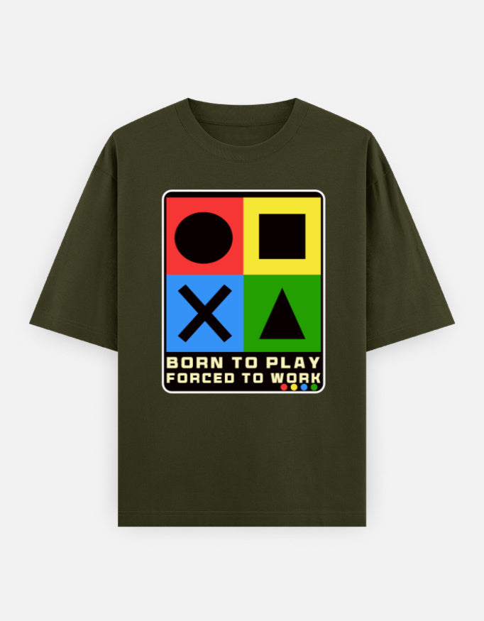 C-Labs Born to Play. Forced to Work. Oversized Classic T-Shirt Olive Green Front_1_c_41_23cc0cce-e77c-496c-a269-78ba3d44a9f1