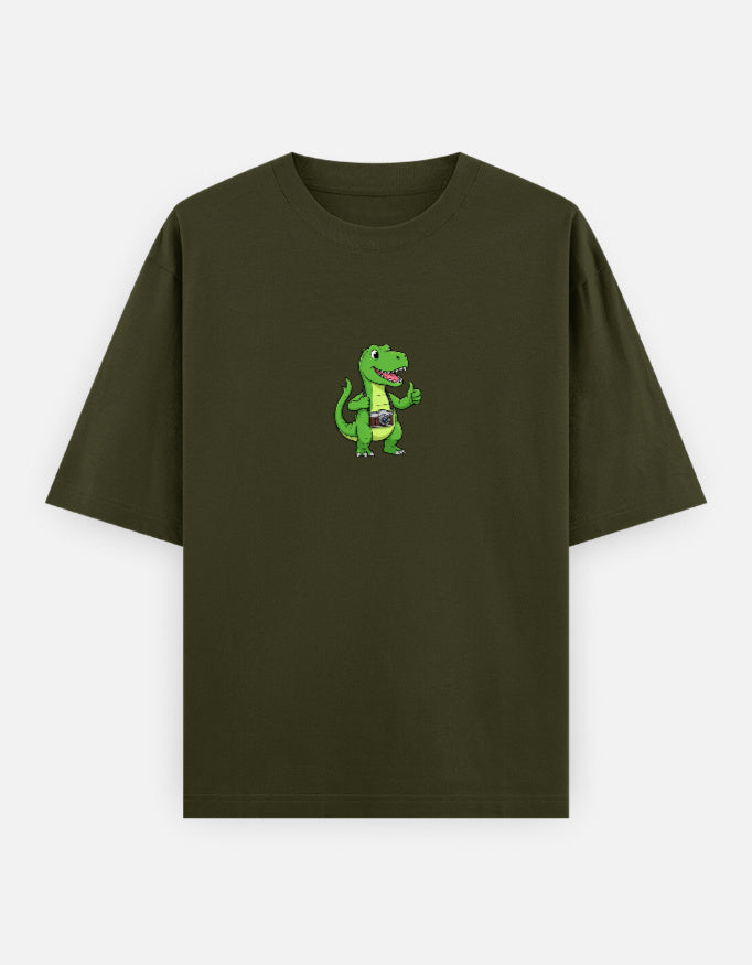 C-Labs Photographer Dinosaur Oversized Classic T-Shirt Olive Green Front_1_c_41_30e0bd64-9fc6-4202-914e-87d69000a212