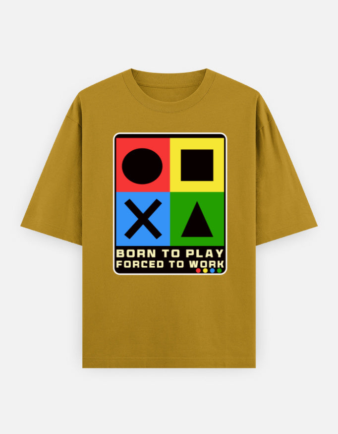 C-Labs Born to Play. Forced to Work. Oversized Classic T-Shirt Mustard Yellow Front_1_c_43_07823a97-565c-4b04-905c-a959e90f8c71