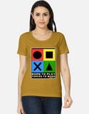 C-Labs Born to Play. Forced to Work Women's Classic T-Shirt Mustard Yellow Front_1_c_43_0a960735-72bb-41f8-b208-91276276586e