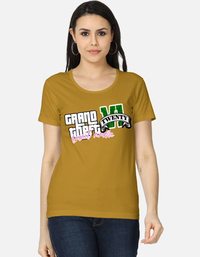 C-Labs Grand Theft Auto: Tamil Nadu Edition Women's Classic T-Shirt Mustard Yellow Front_1_c_43_0f968965-e3c7-4ec4-98ae-0b3aac3e2db4