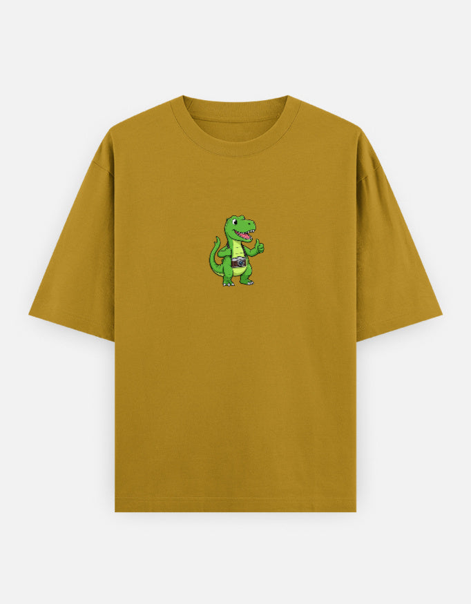 C-Labs Photographer Dinosaur Oversized Classic T-Shirt Mustard Yellow Front_1_c_43_4bec2842-e051-450a-b578-4b54617be6b4